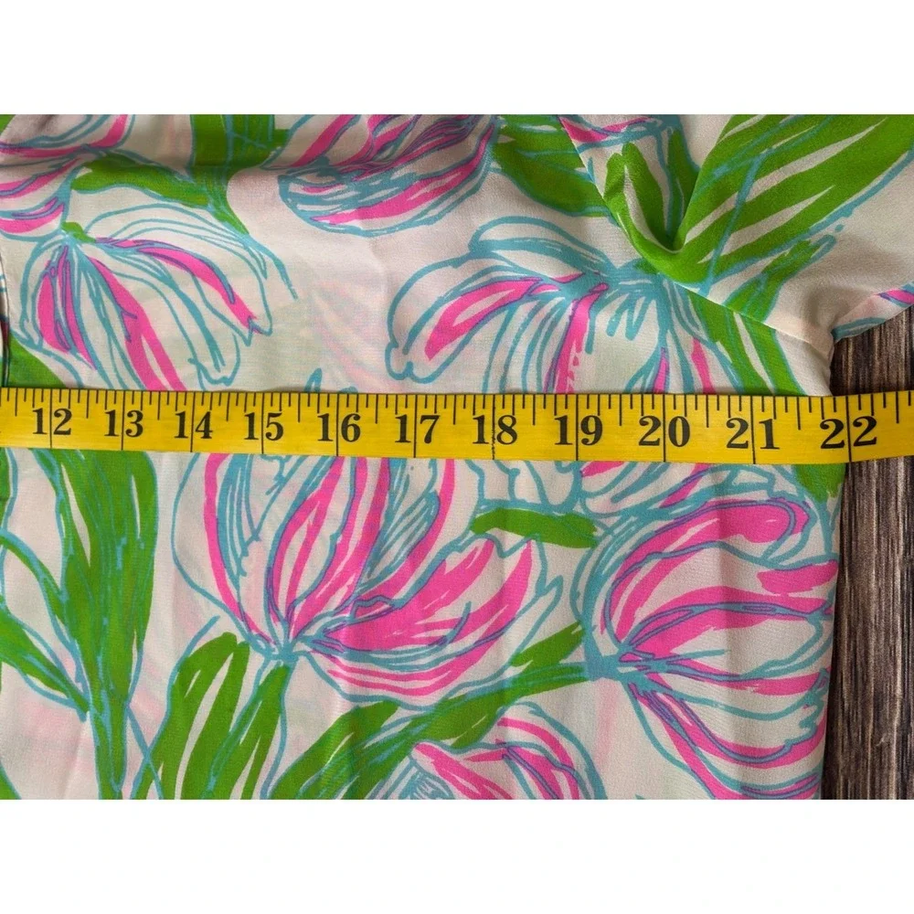 Lilly Pulitzer Silk Blouse Womens Large Tulip Time Floral Pink Green Button Top - Picture 7 of 12
